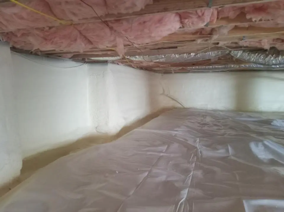 Crawl space encapsulation with closed-cell spray foam for Commercial Roof Restoration in East Huntingdon